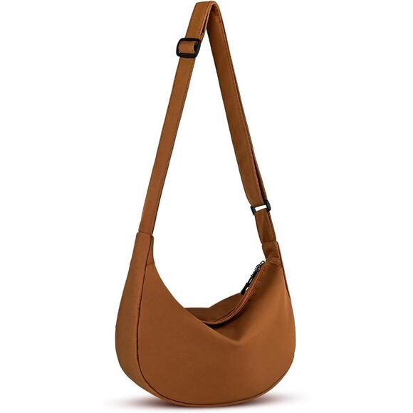 Women Brown Imported Polyester Crossbody Lightweight Crescent Trendy Sling Bag - Picture 1 of 6